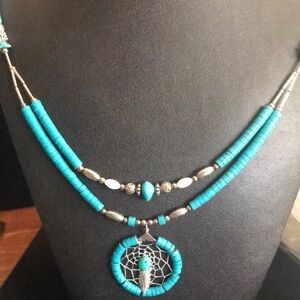 Vintage turquoise and silver tone necklace